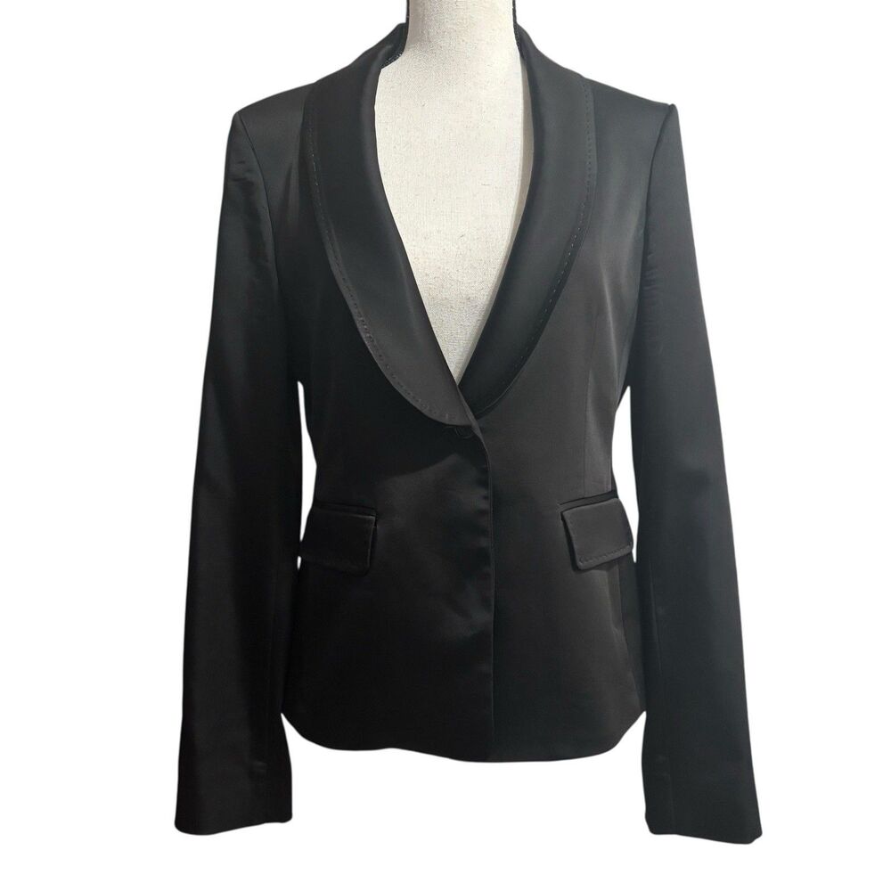 BCBGMaxAzria Black Blazer Sz Medium Shawl Lapel 5-Button Cuff